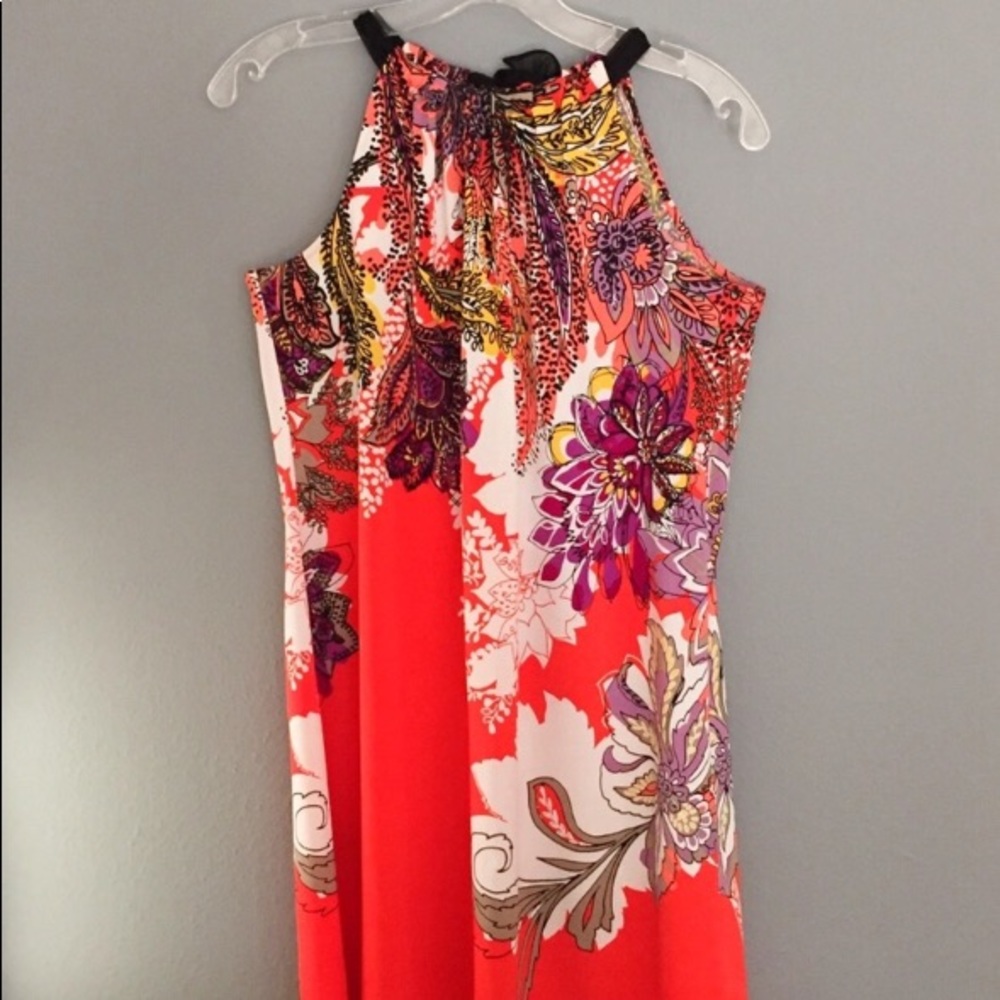 Tahari halter dress, orange paisley floral print